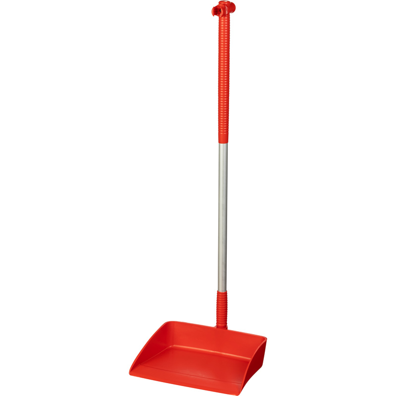 Изображение товара Совок для мусора NV пластик с металлической ручкой красный 30x87 см