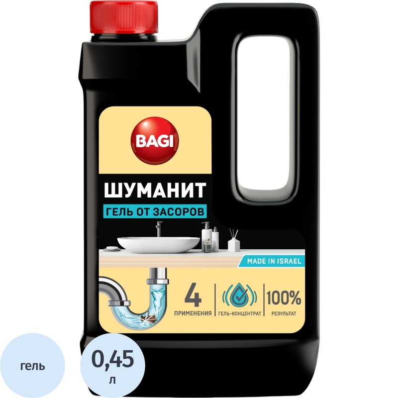 Изображение товара Средство для прочистки труб Bagi Шуманит гель 450 мл эффективное для устранения засоров