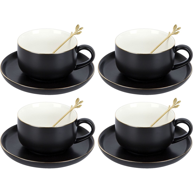 Изображение товара Набор чайный Nouvelle Home Royal line Night 4 персоны фарфор 12 предметов черный с золотом