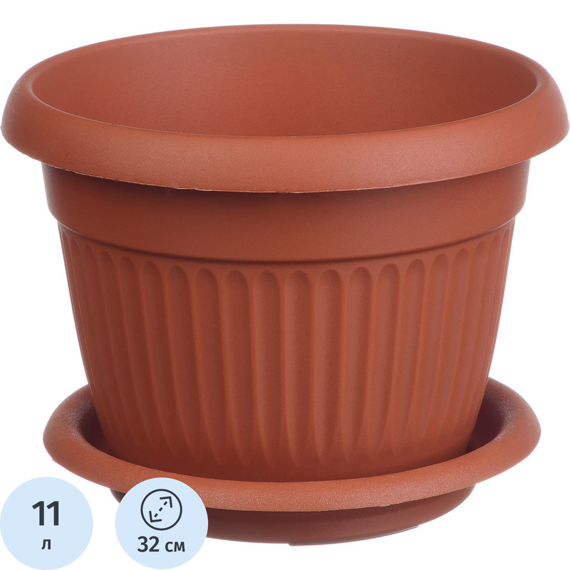 Изображение товара Кашпо с поддоном М-пластика Ливия 11 л терракотовое кругло в стиле глины