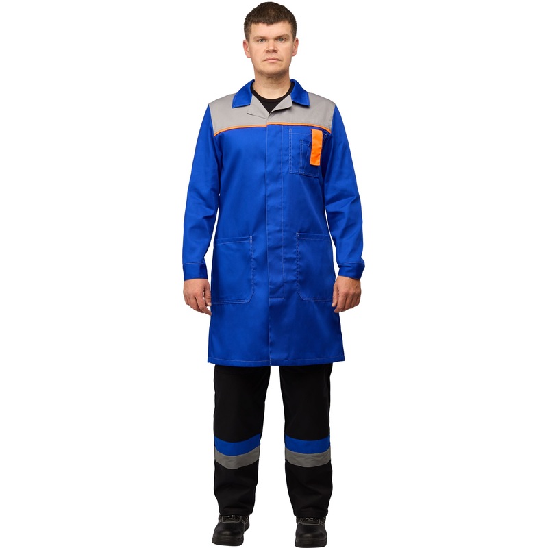 Изображение товара Халат рабочий Л10-ХЛ мужской васильковый/светло-серый 48-50