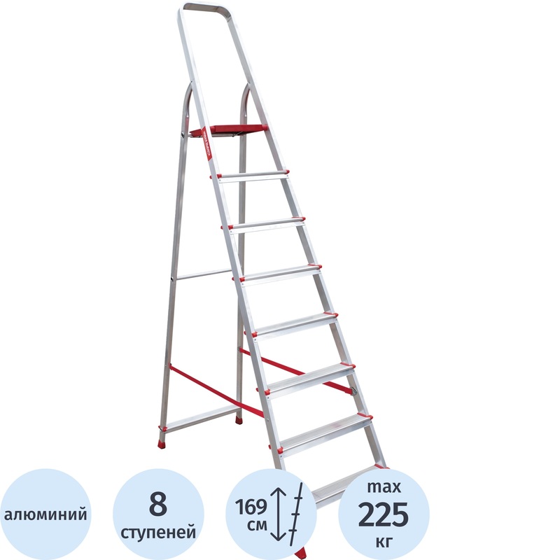 Изображение товара Алюминиевая стремянка Новая Высота 8 ступеней профессиональная складная