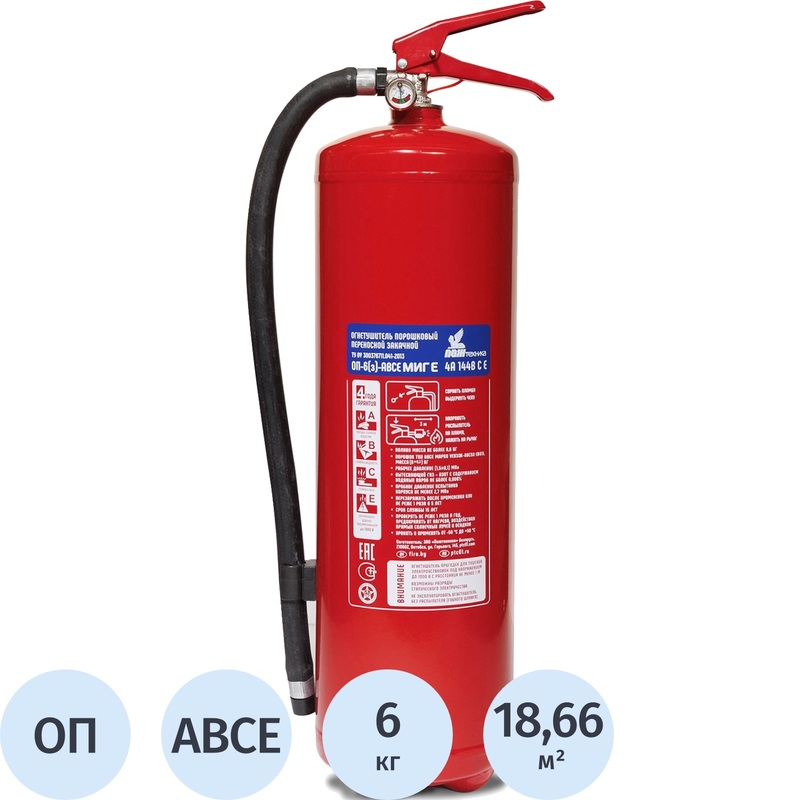 Изображение товара Порошковый огнетушитель Пожтехника ОП-6 Миг Е 4А144В для пожаротушения и электроустановок