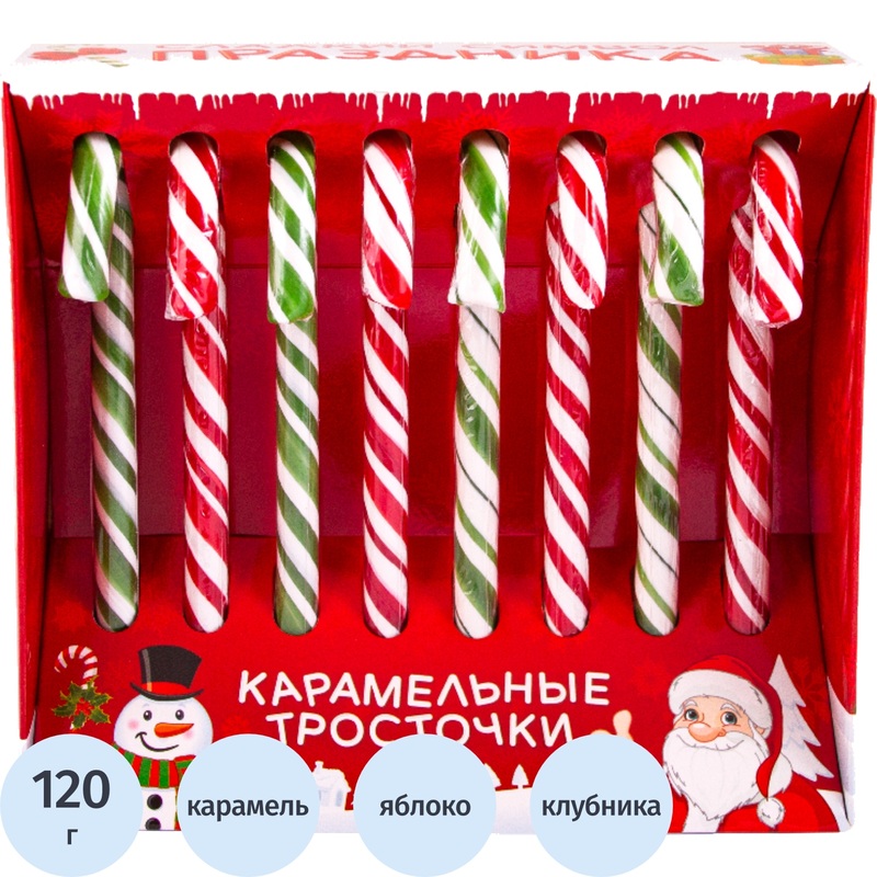 Изображение товара Карамельные тросточки яблоко-клубника 120 г конфеты сладкая сказка