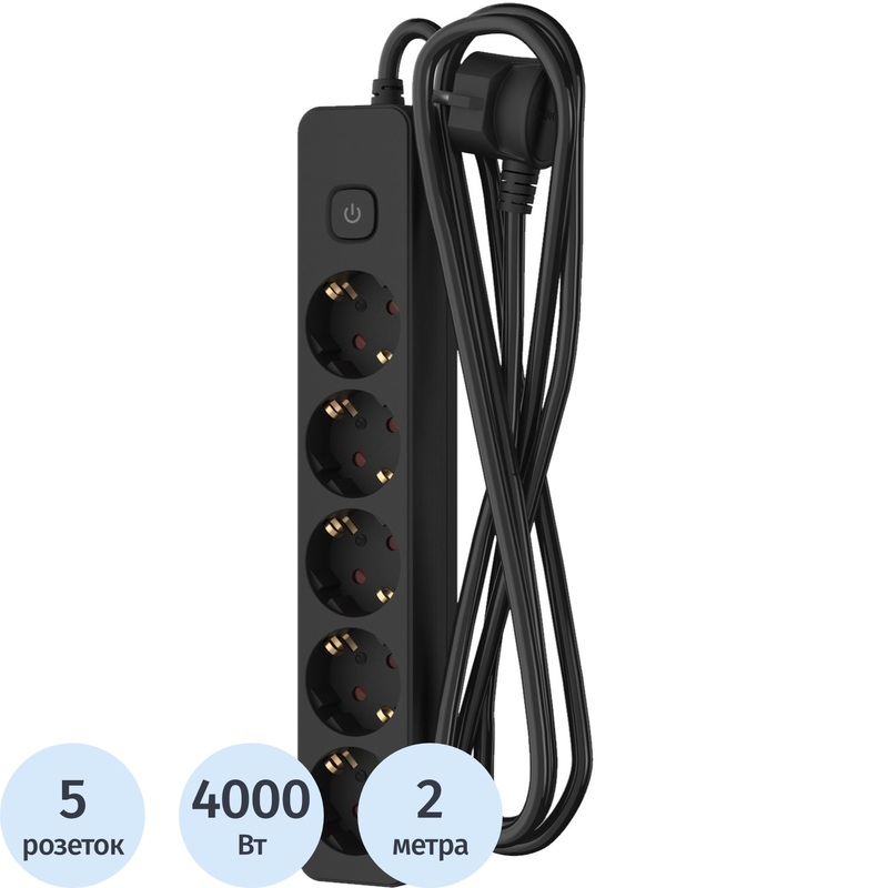 Изображение товара Удлинитель Фотон 16-25ЕS 5 розеток 2 м с заземлением черный
