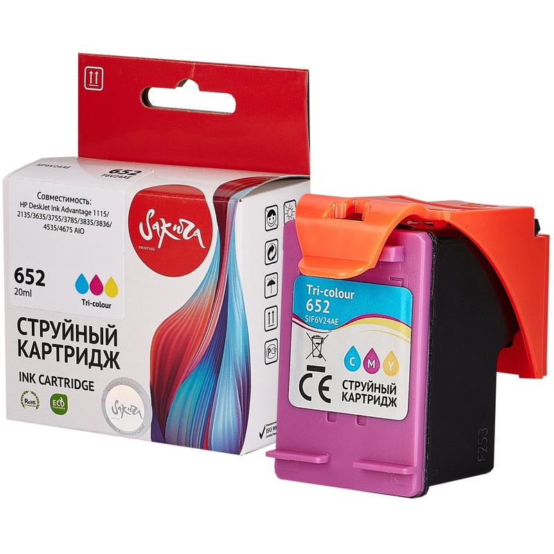 Изображение товара Картридж Sakura 652 F6V24AE цветной совместимый для HP, 300 страниц