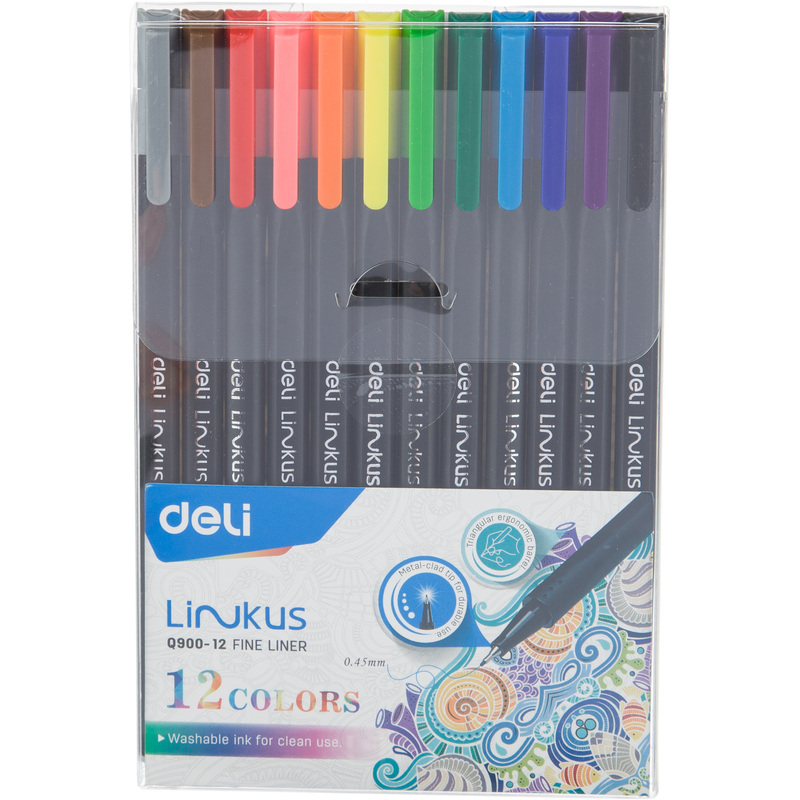 Изображение товара Набор линеров Deli Linkus 12 цветов, толщина 0.45 мм, яркие цвета