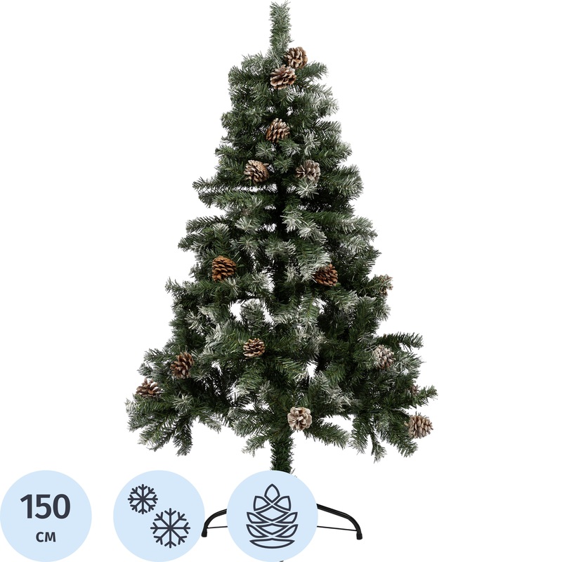 Изображение товара Искусственная новогодняя елка 1.5 м заснеженная с украшениями и шишками