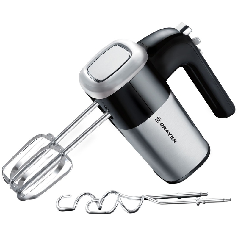 Изображение товара Миксер Brayer BR1302 ручной 5 скоростей мощность 800 Вт черный/серый
