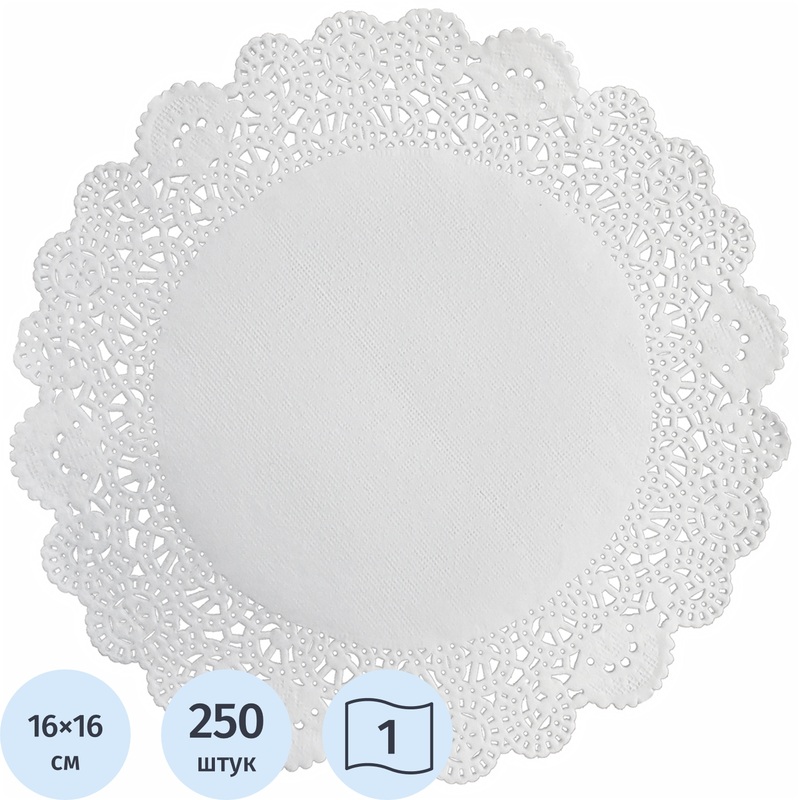 Изображение товара Салфетки ажурные бумажные Aviora круглые 16x16 см белые (250 листов в пачке)