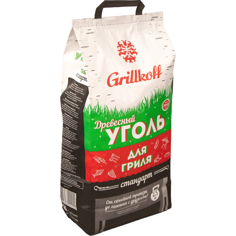 Изображение товара Уголь древесный для гриля Grillkoff Стандарт пакет с ручкой 2.5 кг