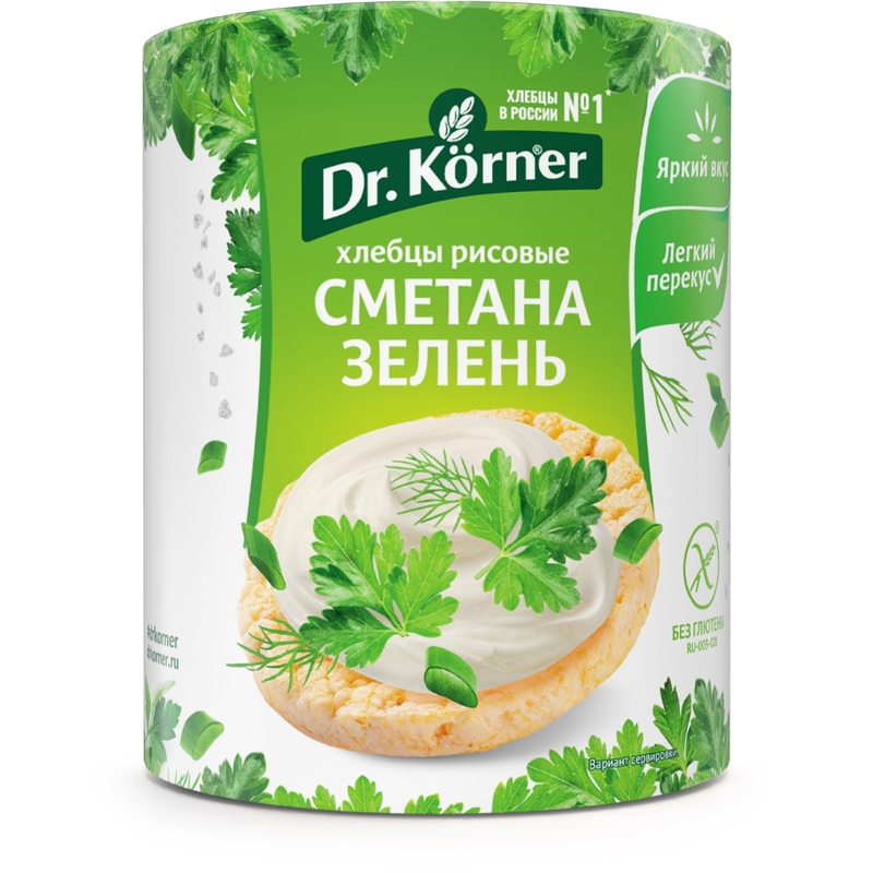 Изображение товара Хлебцы хрустящие Dr.Korner со сметаной и зеленью рисовые 80 г