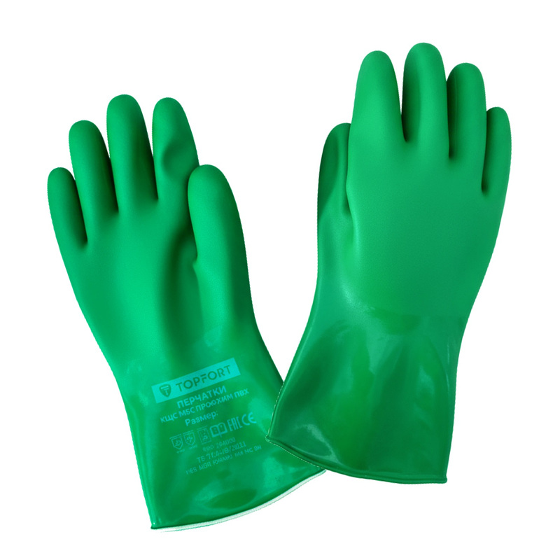 Изображение товара Защитные перчатки КЩС ПВХ TOPFORT Профхим 10-11 зеленые из ПВХ для химической защиты