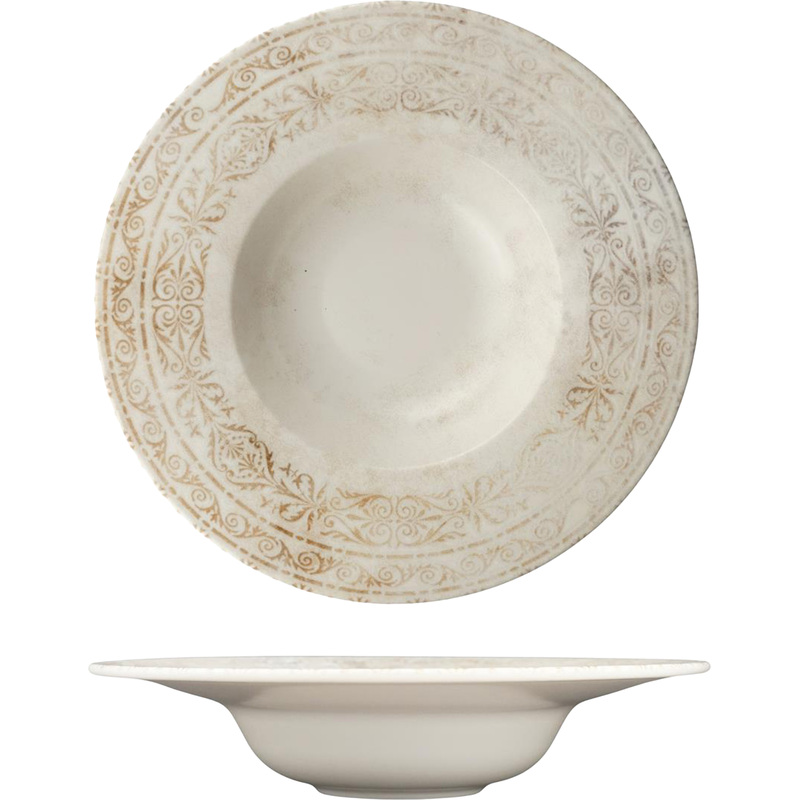 Изображение товара Тарелка для спагетти/суповая By Bone Antico фарфор 28 см белая/коричневая (6 штук в упаковке)