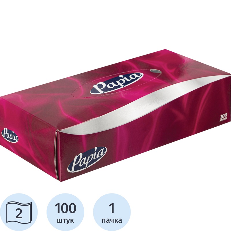Изображение товара Косметические двухслойные салфетки Papia 100 штук мягкие и мягкие для лица