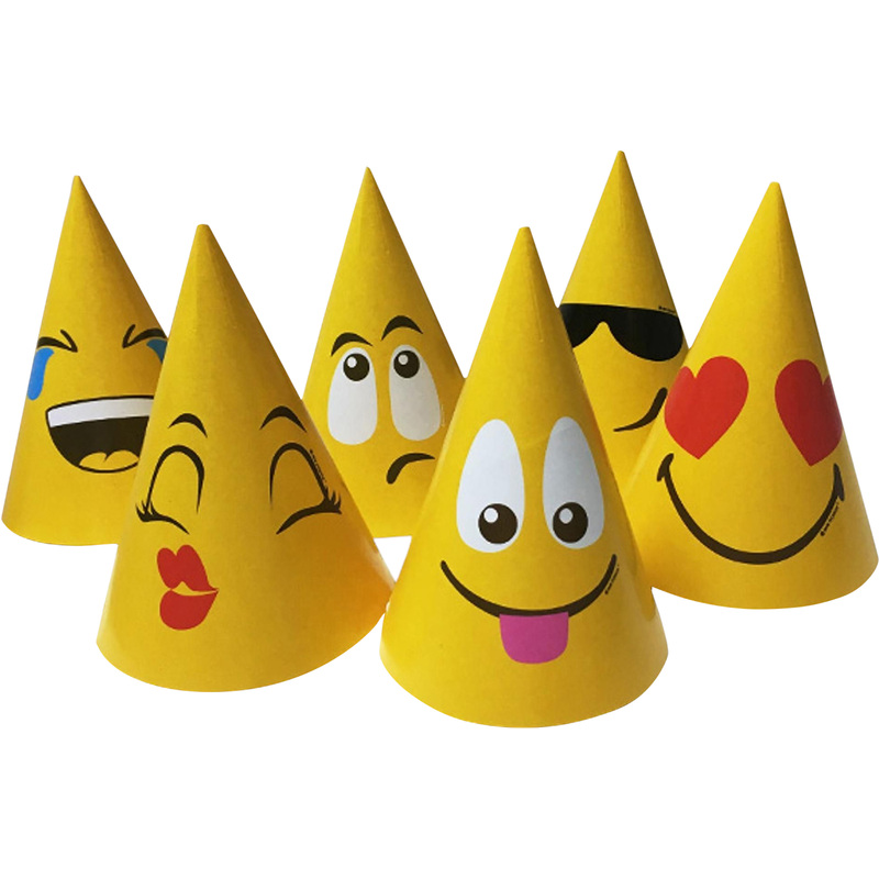 Изображение товара Карнавальные колпачки Эмоции Смайл 6 штук для праздника 15.5 см