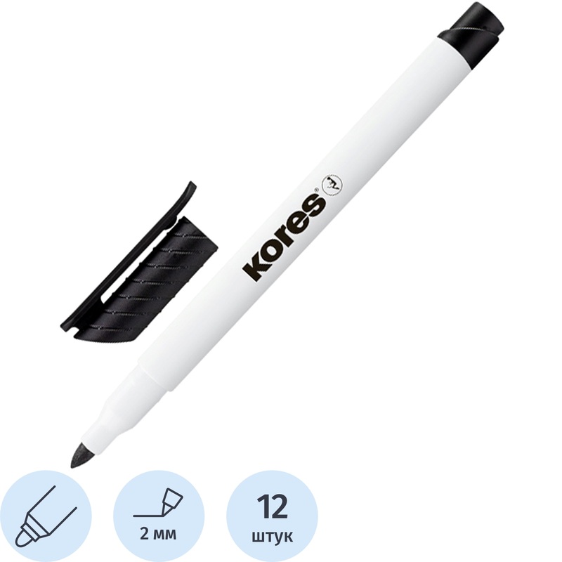 Изображение товара Маркер для белых досок Kores черный (толщина линии 2 мм) круглый наконечник
