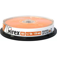 Диск DVD+R Mirex 4.7 ГБ 16x cake box UL130013A1L (10 штук в упаковке)