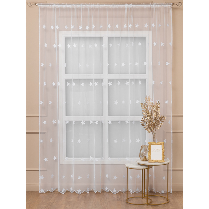 Изображение товара Тюль Amore Mio 300х270 см белый с вышивкой звезд для спальни и гостиной