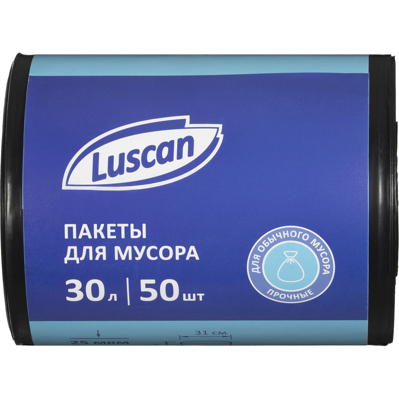Изображение товара Мешки для мусора Luscan 30 л черные рулон 50 штук