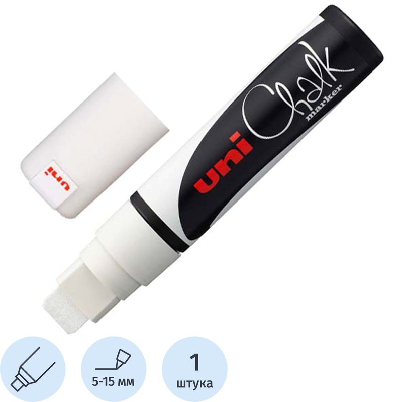 Изображение товара Маркер меловой Uni Chalk PWE-17K белый прямоугольный наконечник (толщина линии 5-15 мм)