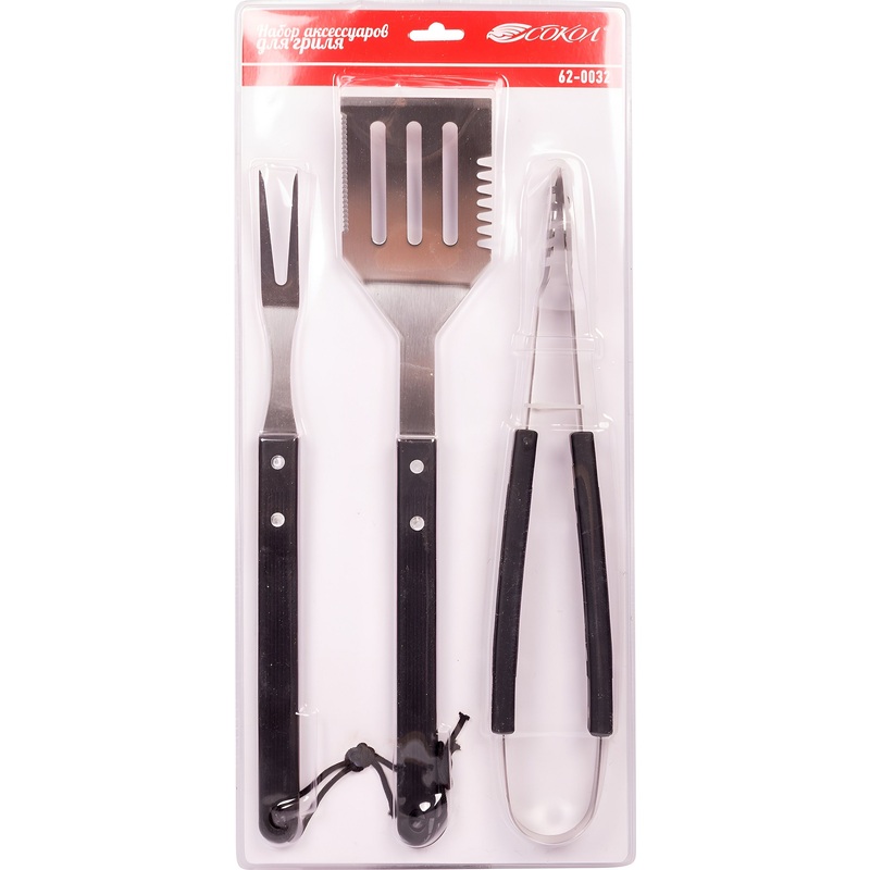 Изображение товара Набор приборов для гриля Сокол щипцы, вилка и лопатка 62-0032
