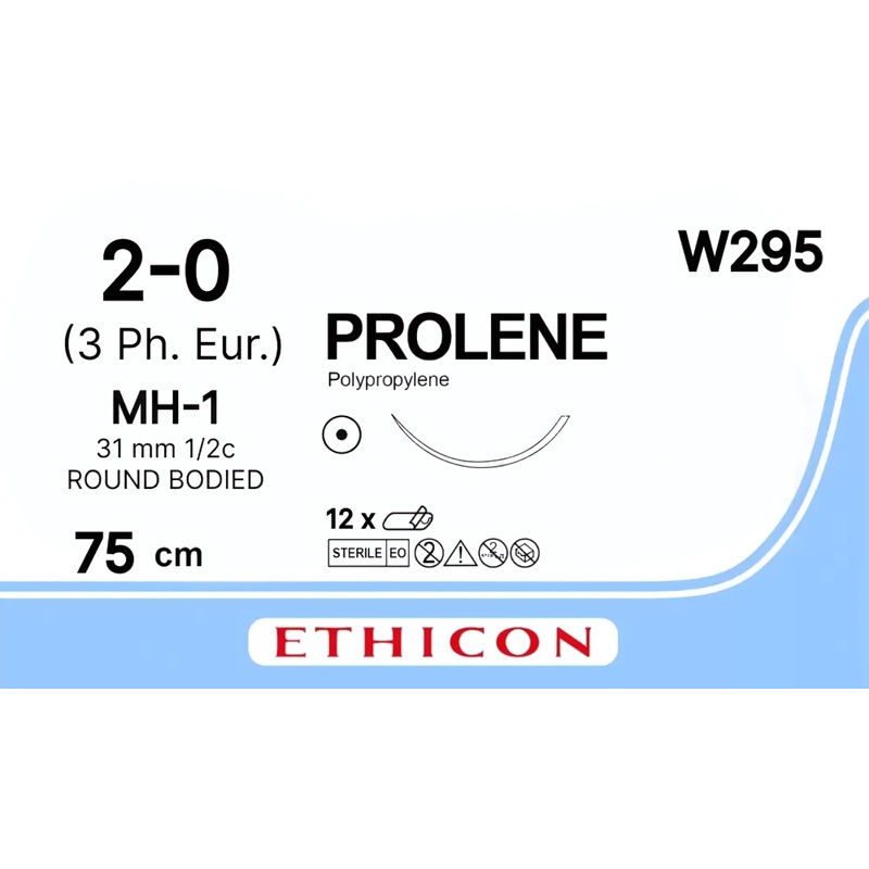 Изображение товара Шовный материал Пролен 2/0 75 см колющая игла 31 мм 1/2 W295 (12 штук в упаковке)