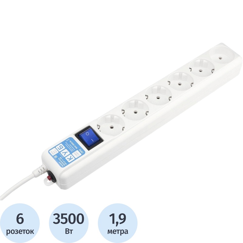 Изображение товара Сетевой фильтр Power Cube А на 6 розеток 1.9 метра белый (SPL (5+1)-16B-P-1,9M)