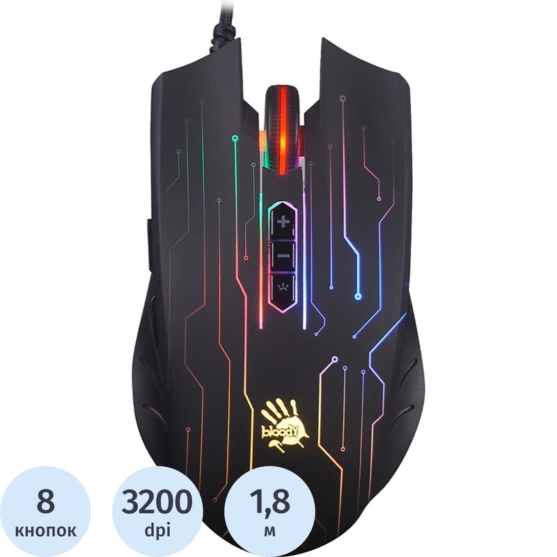 Изображение товара Проводная мышь A4Tech Bloody Q82 черная с подсветкой 3200 dpi USB