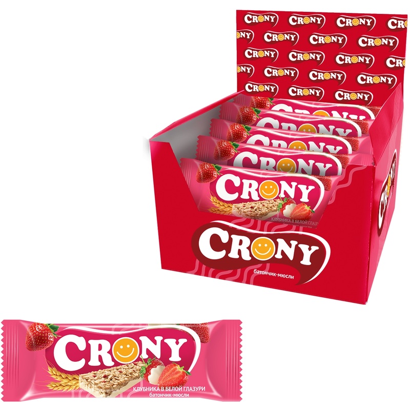Изображение товара Батончик мюсли Crony клубника в белой глазури 50 г