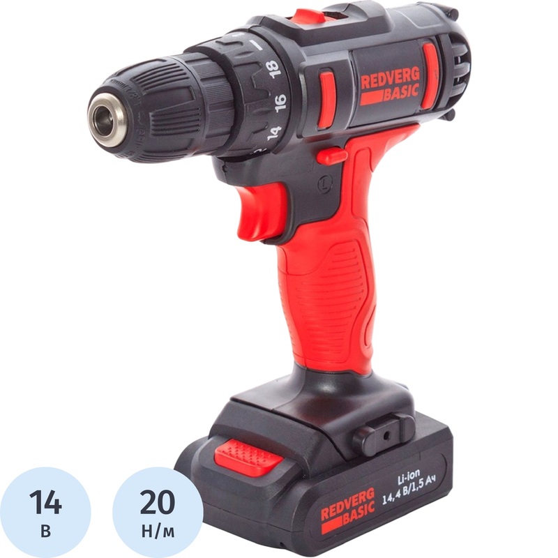 Изображение товара Дрель-шуруповерт аккумуляторная Redverg Basic SD14LE/1-2 14.4В 1.5Ач