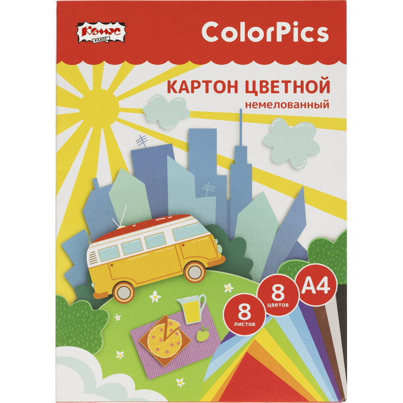 Изображение товара Цветной картон Комус Класс №1 School ColorPics А4 8 листов разноцветный