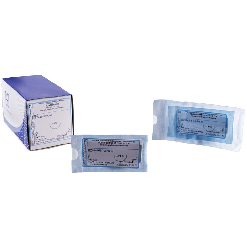 Изображение товара Шовный материал полипропилен 3/0 75 см с иглой 25 мм стерильный, 20 штук