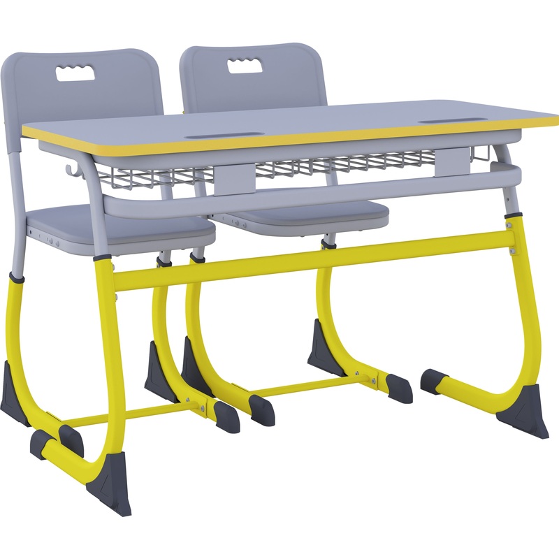 Изображение товара Комплект детский двухместный Smarty парта со стулом регулируемые (серый/желтый, рост 5-7)