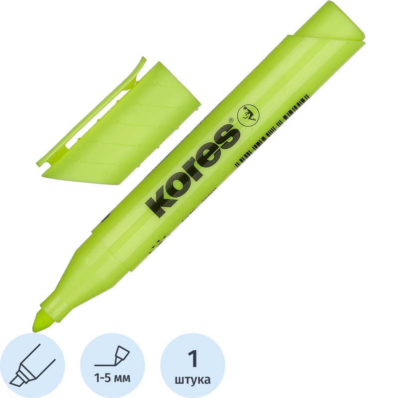 Изображение товара Текстовыделитель KORES желтый 1-5 мм скошенный наконечник Чехия