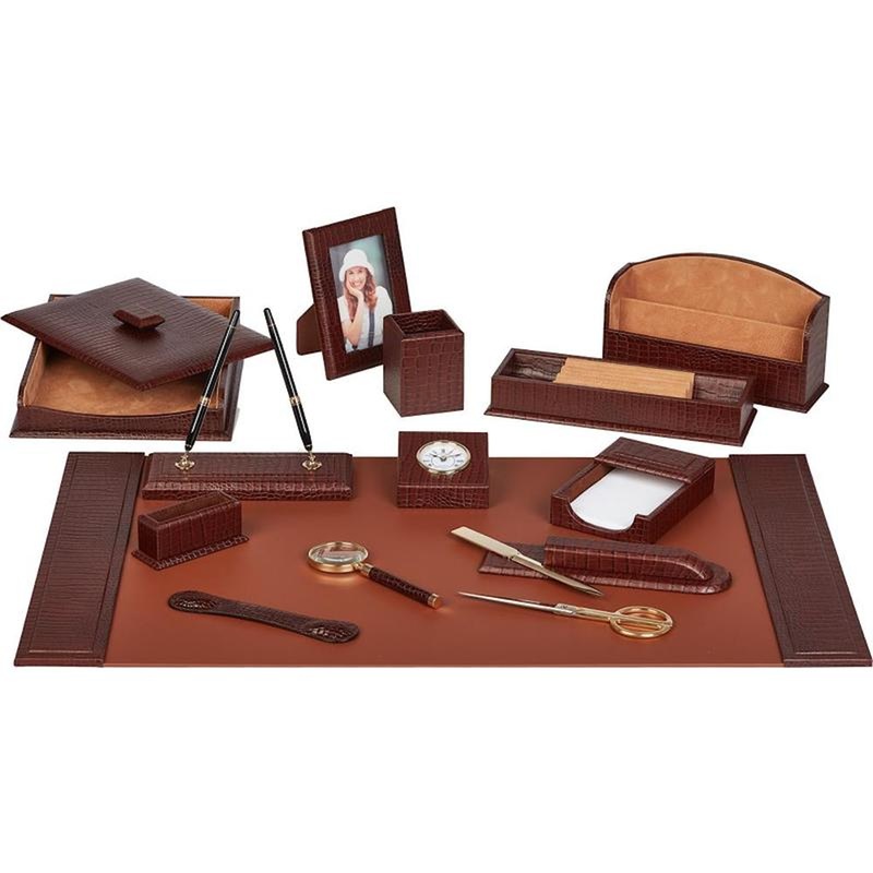Изображение товара Уценка. Набор настольный Crocodile кожаный 13 предметов темно-коричневый