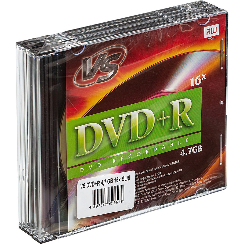 Изображение товара Диск DVD+R 4.7 ГБ 16x slim box VSDVDPRSL501 (5 шт в упаковке)