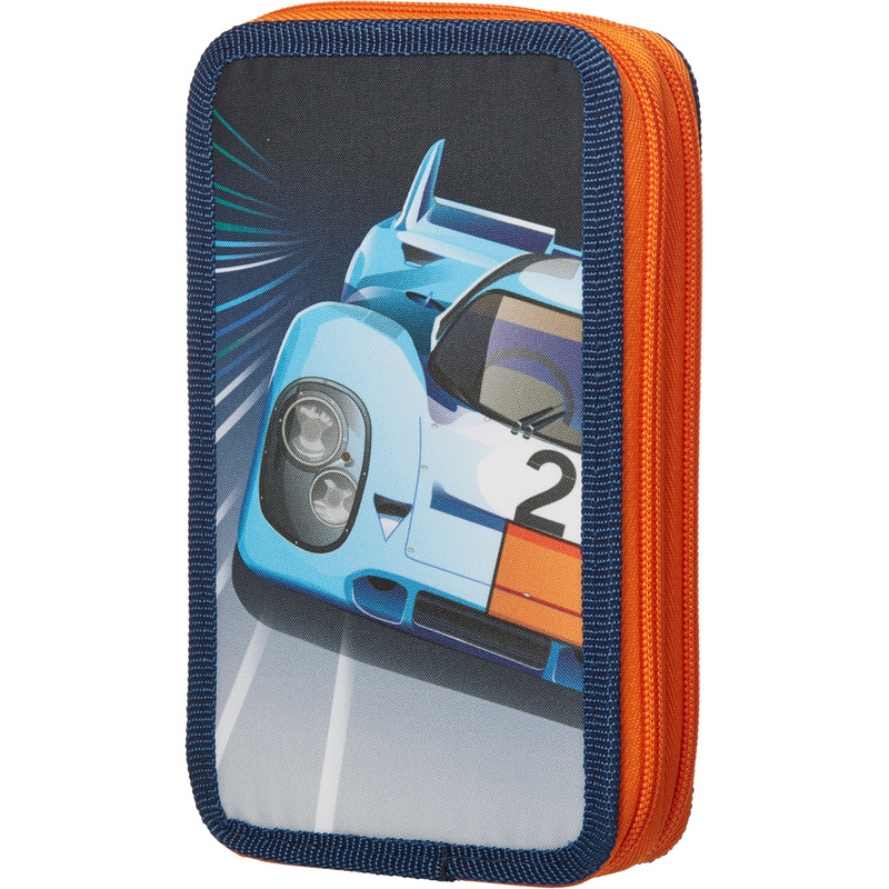 Изображение товара Двухсекционный пенал Комус Класс Гонка синий для школьников и дошкольников