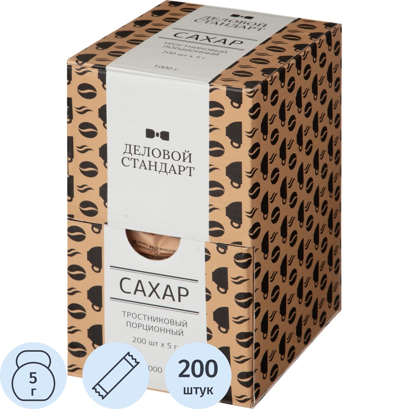 Изображение товара Порционный тростниковый сахар в стиках 5 г Деловой Стандарт 200 шт