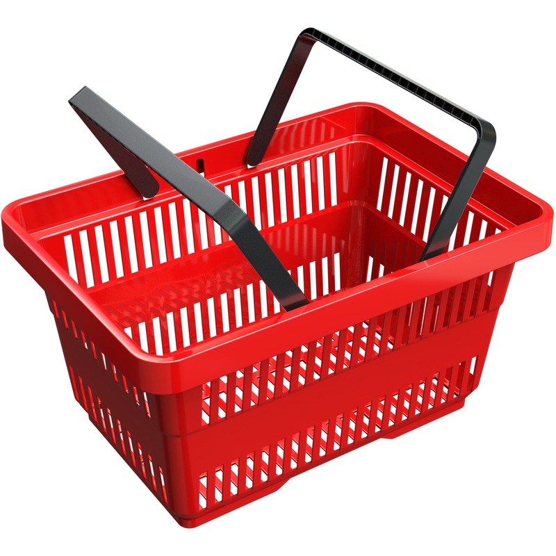 Изображение товара Пластиковая покупательская корзина 22 литра красная 5 штук