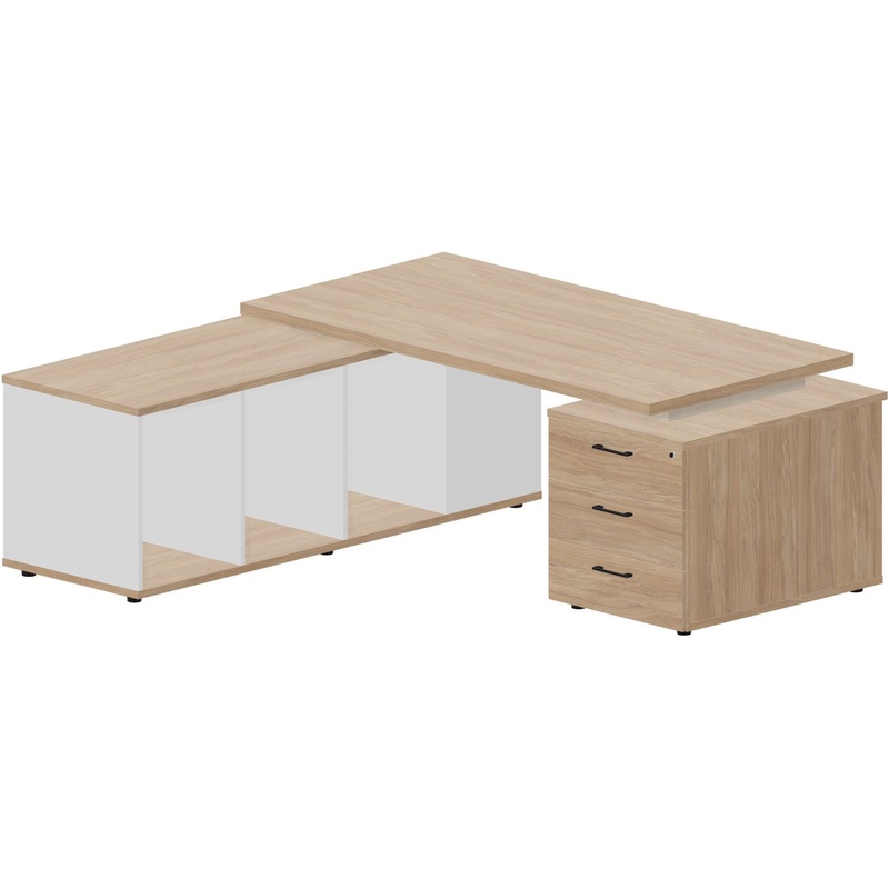 Изображение товара Стол руководителя Norman NR180T3TSGBLOW угловой светлый дуб/белый