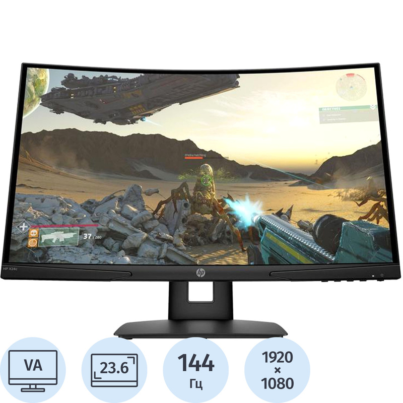 Изображение товара Монитор HP X24c 23.6 дюймов изогнутый с Full HD, 144 Гц, AMD FreeSync
