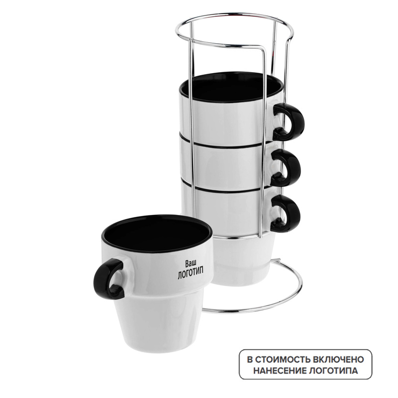 Изображение товара Набор кружек Inset 220 мл белый/черный с индивидуальной одноцветной печатью (32 штуки в упаковке)