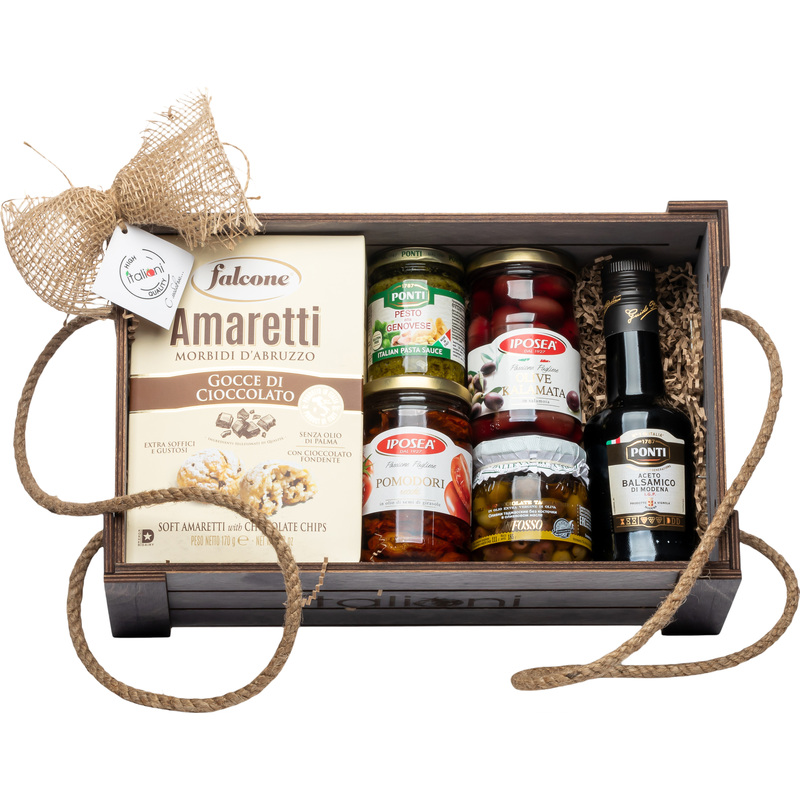 Изображение товара Подарочный гастрономический набор Italioni Amaretti 28 3.5 кг в деревянном ящике