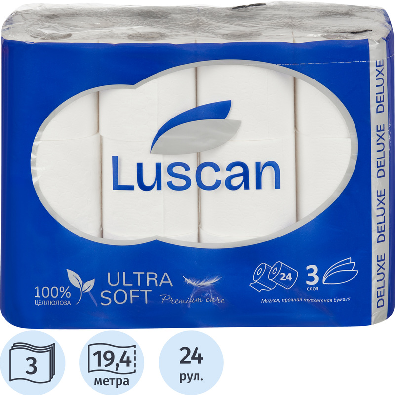 Изображение товара Трехслойная белая туалетная бумага Luscan Deluxe 24 рулона