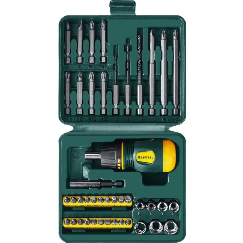 Изображение товара Реверсивная отвертка Kraftool 43 предмета с насадками и кейсом