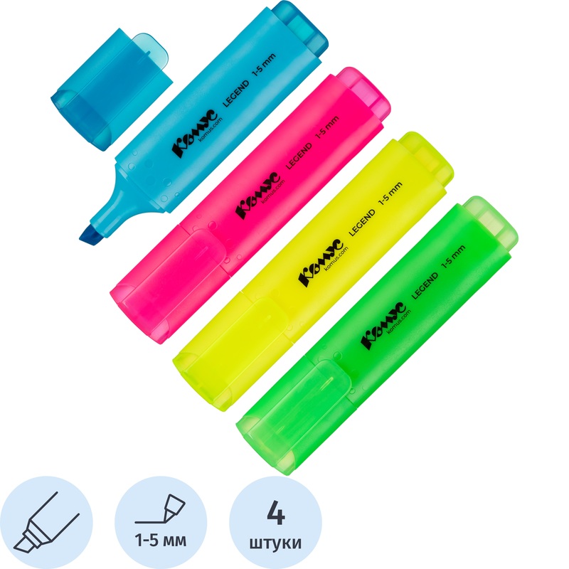 Изображение товара Набор текстовыделителей Комус Legend (толщина линии 1-5 мм, 4 цвета)