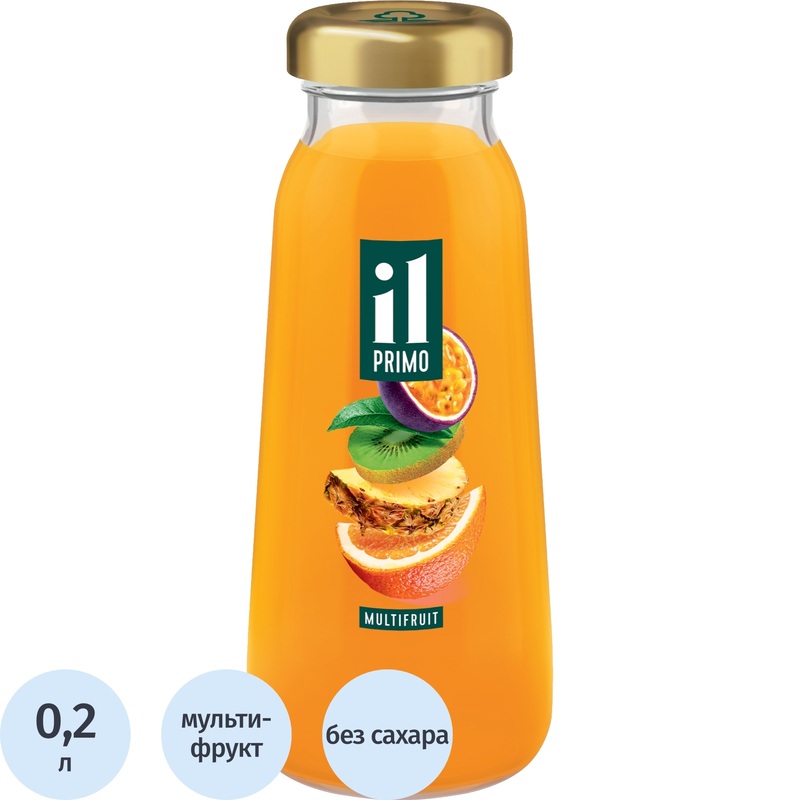 Изображение товара Мультифруктовый сок IL Primo с мякотью 0.2 л без сахара, стеклянная бутылка