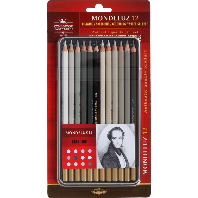 Изображение товара Карандаши акварельные Koh-i-Noor Mondeluz Серые шестигранные 12 цветов в наборе