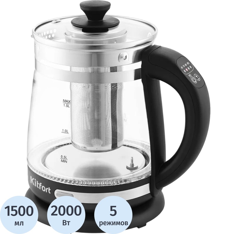 Изображение товара Чайник электрический Kitfort КТ-656 чёрный Изображение товара Чайник электрический Kitfort КТ-656 чёрный